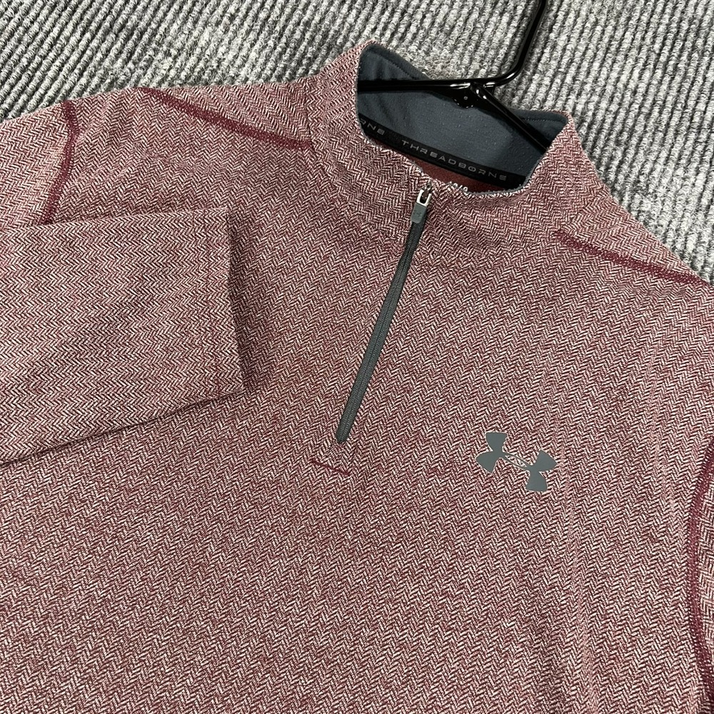 Under Armour Pullover Shirt Mens Large Red Long Sleeve Loose Fit 1/4 Zip Mock
